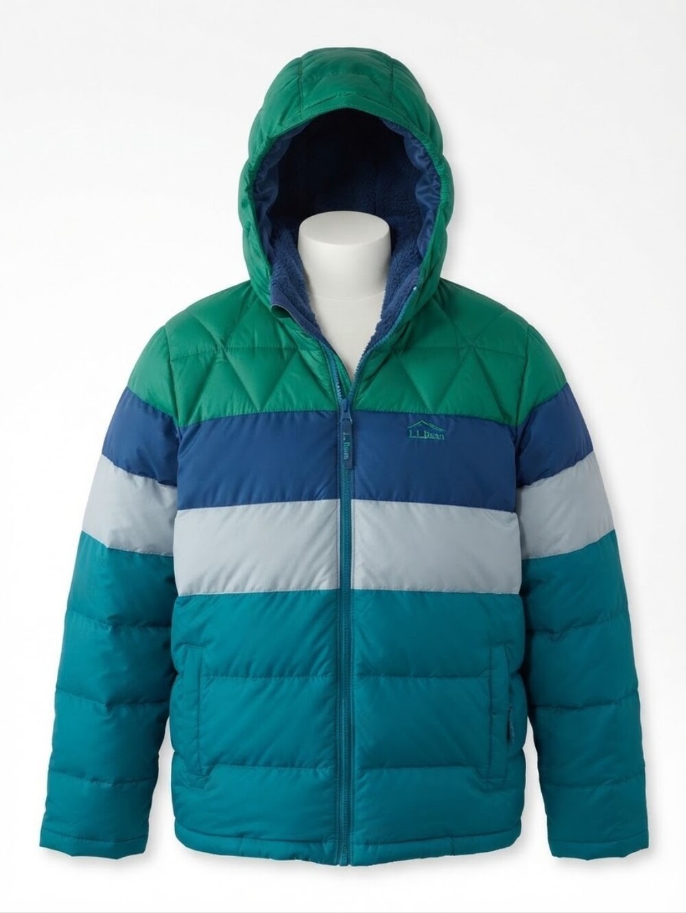 L.L.Bean Colorblock Down Puffer Jacket Kids XL 18